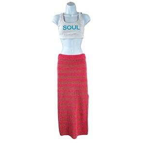 Rag & Bone Knit Maxi Skirt Womens Size XS Pink Red‎ Striped Crochet Boho Casual